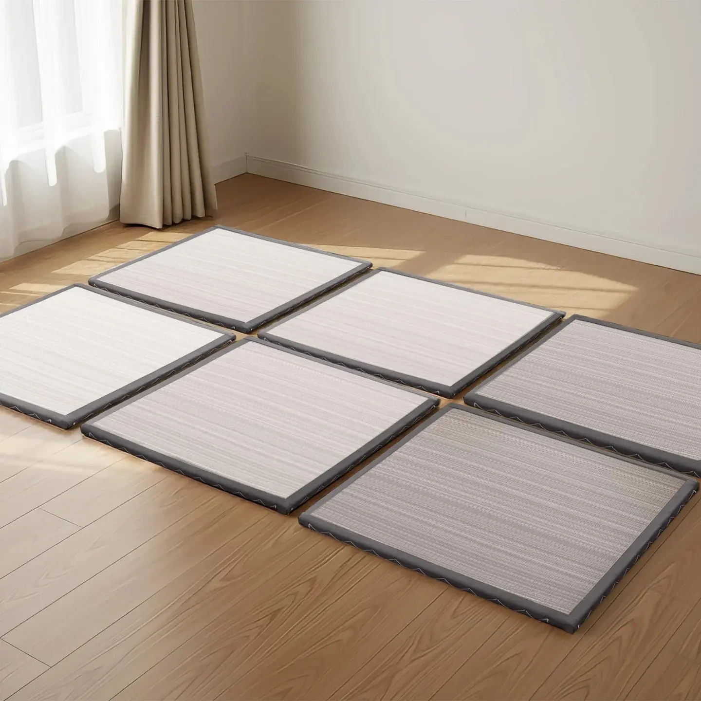 Gray CocoShield Tatami Mat, Dual-Layer Coconut & Jute Fiber Under Futon Mattress Pad, Natural Antibacterial Antifungal, Moisture-Absorbent, Breathable, All-Season Bedroom Sleeping Use