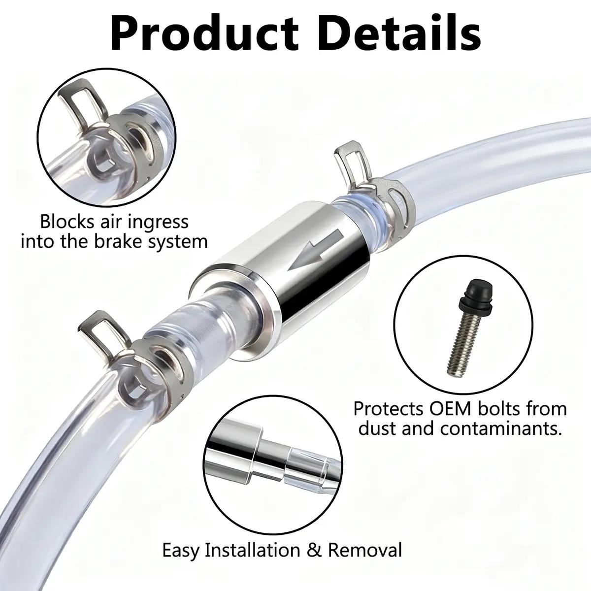 Brake Bleeder Kit,Brake Fluid Bleeder Kit Includes 2PCS Brake Bleeder Hose,One Way Check Valve,Universal Break Bleeder Kit Car Accessories for Car Motorbike Bike