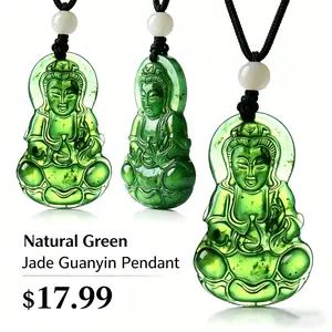 Meizhirun Hotan Jade Jasper Guanyin Pendant, Natural Green Jade Carving Amulet, Suitable For Daily Wear And Religious Worship, Jade Pendant Necklace With Peace And Blessing Meaning