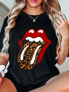 100% Cotton Rolling Stones Classic Leopard Tongue T-Shirt
