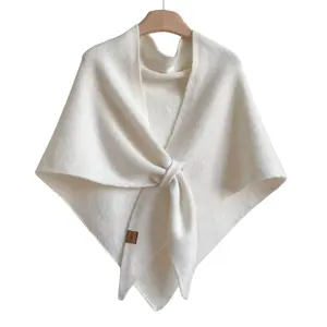 Women's Solid Color Tie-Front Fluffy Soft Scarf Shawl Wrap - Cozy Winter Casual Essential, Comfortable Fashion Accessory for Daily Wear