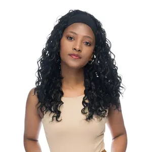 18-Inch Solid Black (Black Headband) Medium Tight Curls Headband Synthetic Wig | 【Heat Resistant】【Cap Included】 | FSGA