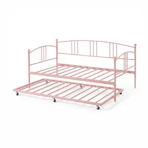 Garvee Twin Size Daybed with Trundle - Durable Metal Frame, Steel Slat Support, 6 Swivel Casters, Versatile Sofa Bed for Living Room and Bedroom, No Box Spring Required