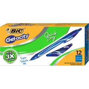 Bic  Gel-ocity Retractable Quick Dry Gel Pen - Blue Ink, Medium - 1 Dozen