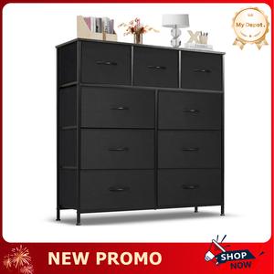 Dresser for Bedroom with 9 Drawers, Clothes Drawer Fabric Closet Organizer Cabinet, Large Chest Storage Tower with Metal Frame and Wood Tabletop