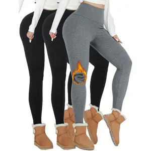 3-Pack, Ultra Soft Fleece-Lined Leggings for Women, Solid Color Sports Yoga Running Thermal Pants, Suitable for Autumn and Winter