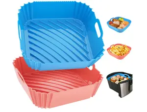 Air Fryer Silicone Liners Square 2 Pack 7.1 Inch Airfryer Liners 4-7 QT Reusable Air Fryer Liners Silicone Pot Oven Liner Baking Tray, Air Fryer Basket Silicone