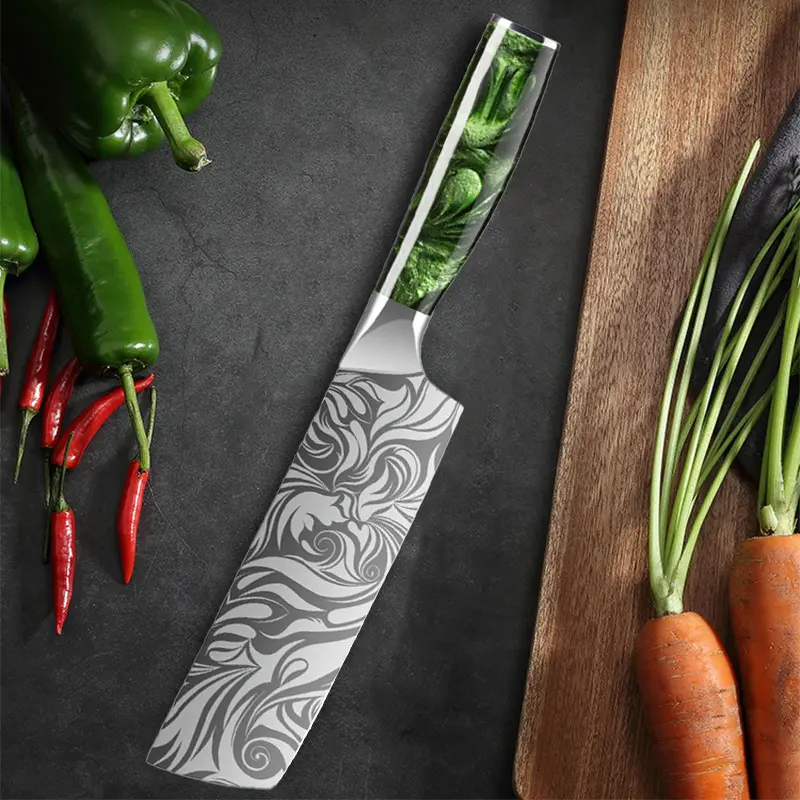 Single-Handle Stainless Steel Slicing Knife, Professional Kitchen Cooking Chef's Resin Handle Damascus Steel Texture Ultra Sharp Cutting Knife, Kitchenware, Stainless Steel Knives