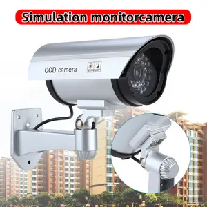Silver Color Realistic Camera, Indoor Outdoor Surveillance Cam with Flash Light, Ip54 Waterproof, Fake Security Camera for Home and Garden