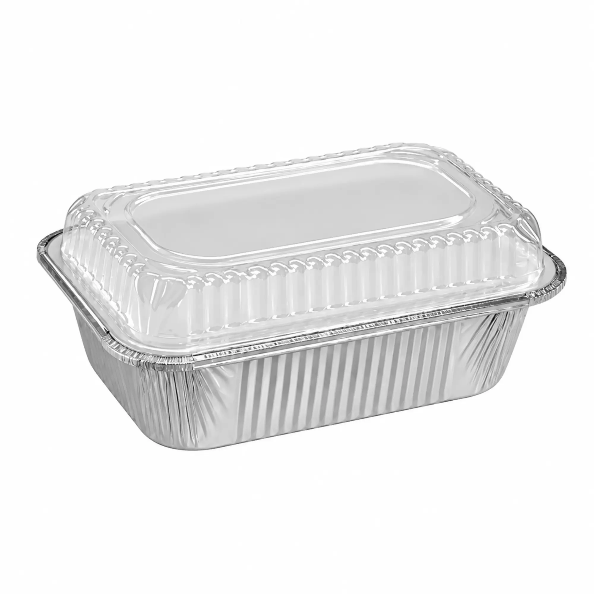 VeZee 1Lb Oblong Aluminum Foil Pan 5.5" x 4" Disposable with Clear Dome Lid | Heavy Duty Food Container for Baking, Meal Prep, Takeout, Catering, Food Storage, Oven Safe, Freezer Safe, Leak Resistant
