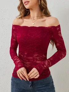 Sexy Lace Patchwork One Shoulder Top, Full Lace Cut, Show Shoulders and Neck, Slim Fit, Elegance, Elegant, Chic, Essential for Dating, Daily Wear, Commuting