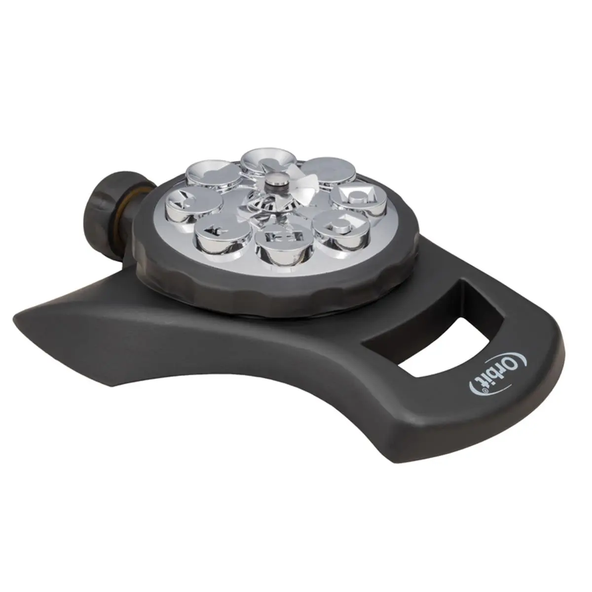 Orbit 7015359 Adjustable 8-Pattern Turret Garden Sprinkler, Black Metal, 962 sq. ft. Coverage, Non-Tipping Base, Irrigation System Compatible