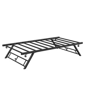 Garvee Twin Pop Up Trundle Bed Frame with Lockable Casters, Foldable Metal Platform, Black - Versatile Day Bed Solution for Space Saving and Convenience