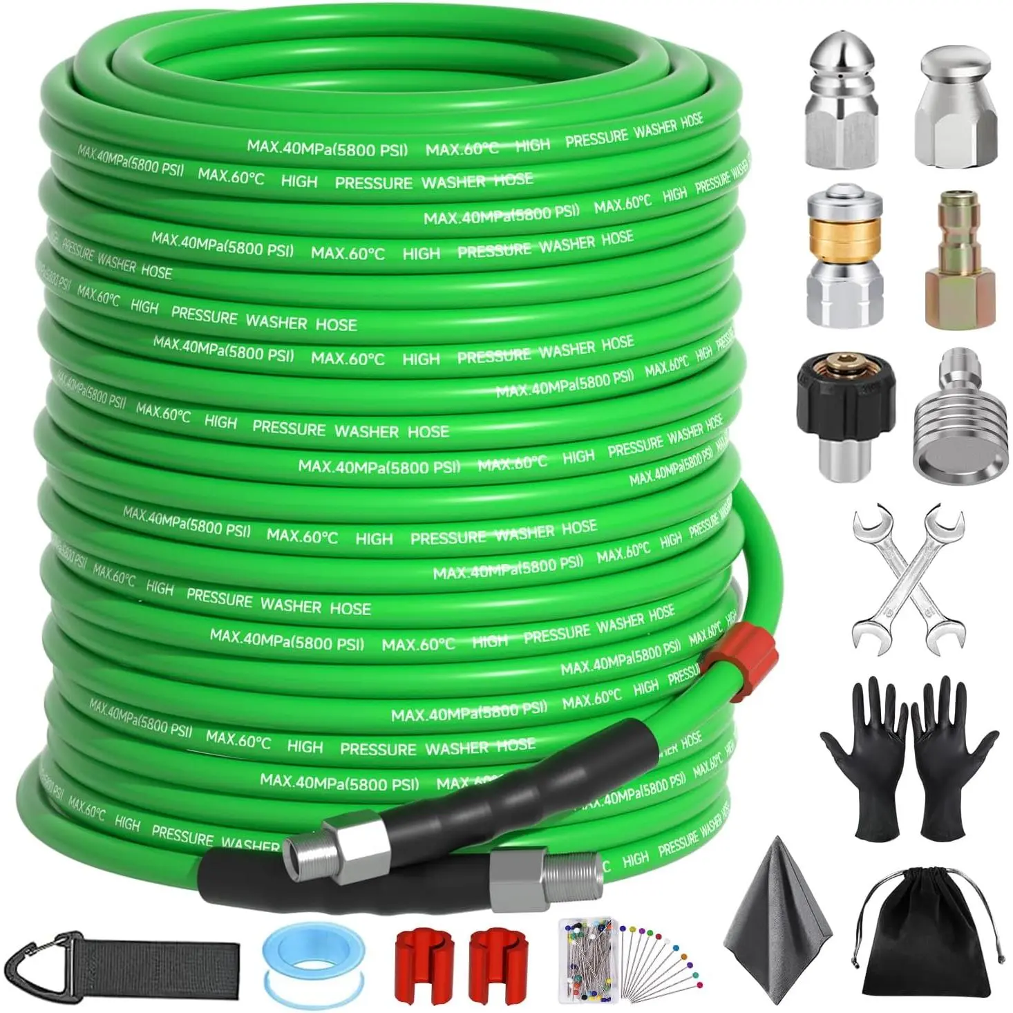 SITIMIMIL Clean Pressure Drain Cleaner Hose Pressure Washer Sewer Jetter Kit ,1/4 Inch NPT Corner with Pressure Drainage Tips,Rotating Sewer Jetting Nozzle