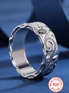S925 Sterling Silver Vintage Flower Pattern Vintage Rings Jewelry, Fashion Accessories for Both Men & Women, Trendy All-match & Exquisite Jewelry for Birthday Gift