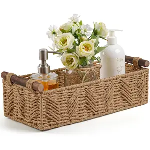 Baskets for Organizing with Handle Decorative Basket for Countertop Paper Basket for Tank Top Small Baskets Set,Cream