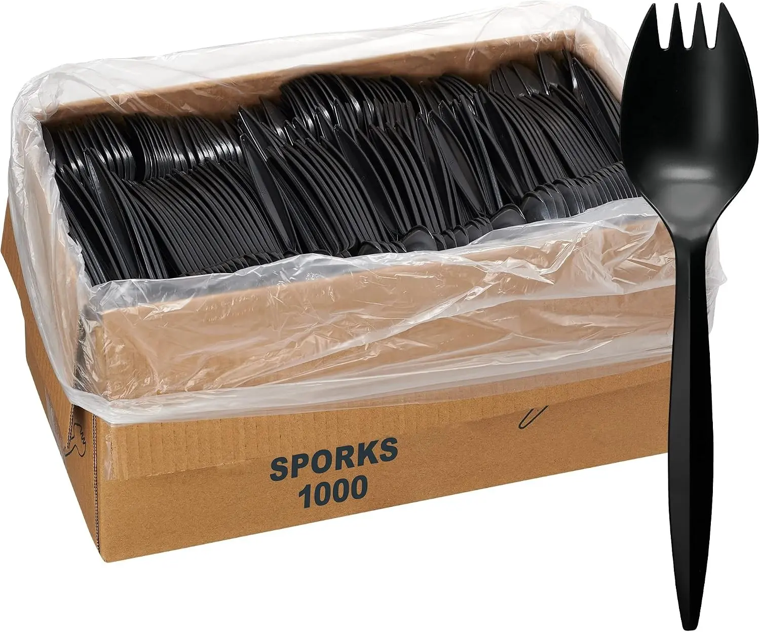 1,000 Plastic Disposable Sporks Bulk Black Medium Weight Disposable Silverware Plastic Cutlery Spork