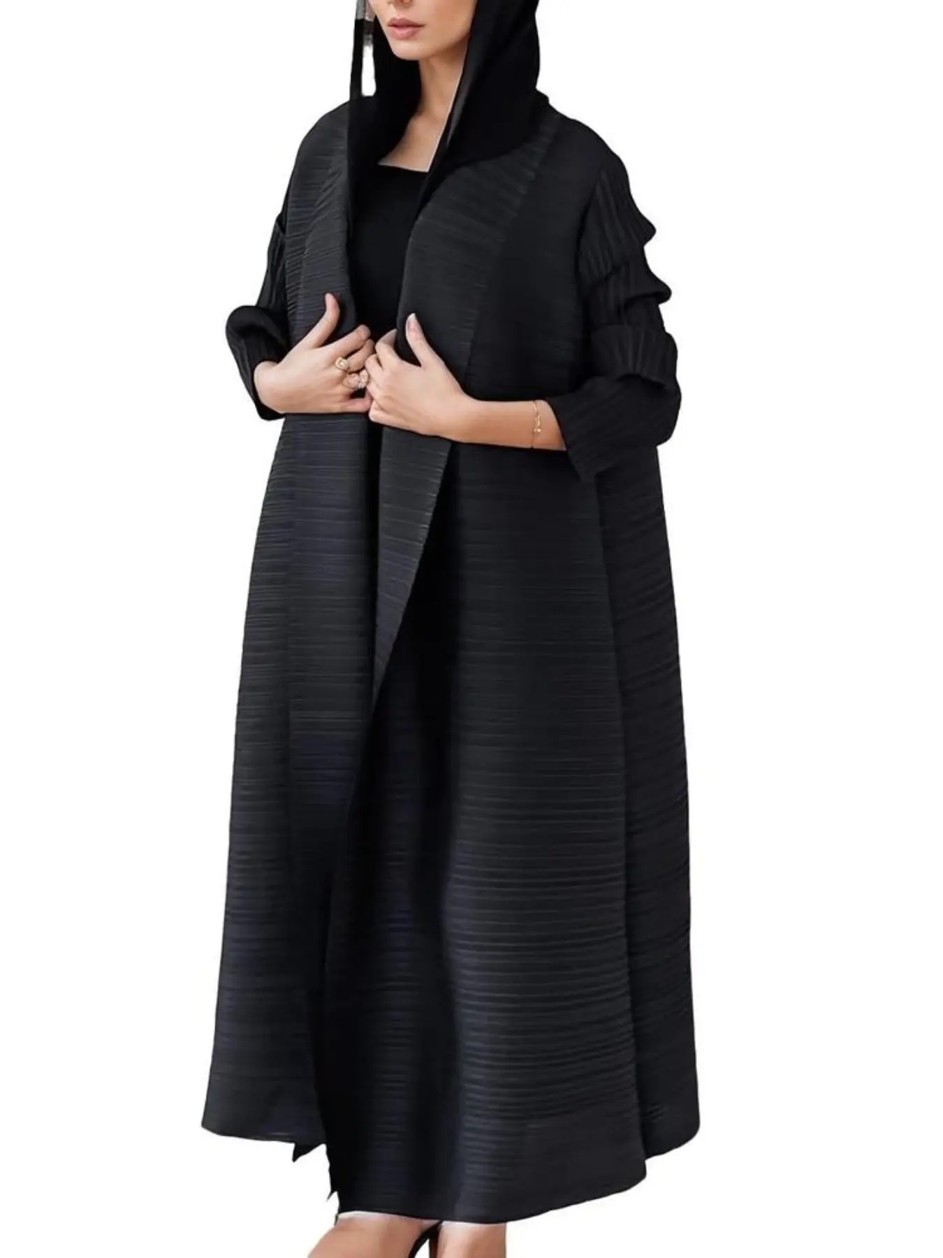 Women's Elegant Pleated Robe Caftan, Long Sleeve, Floor-Length, Loose Fit, Suitable for Modesty Muslim Clothing, Muslim Clothing and Casual/formal Wear, Modest Muslim Outfits