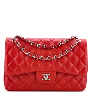 Pre-owned CHANEL Leather Shoulder Bags Classic Double Flap Bag Quilted Lambskin Jumbo by Rebag