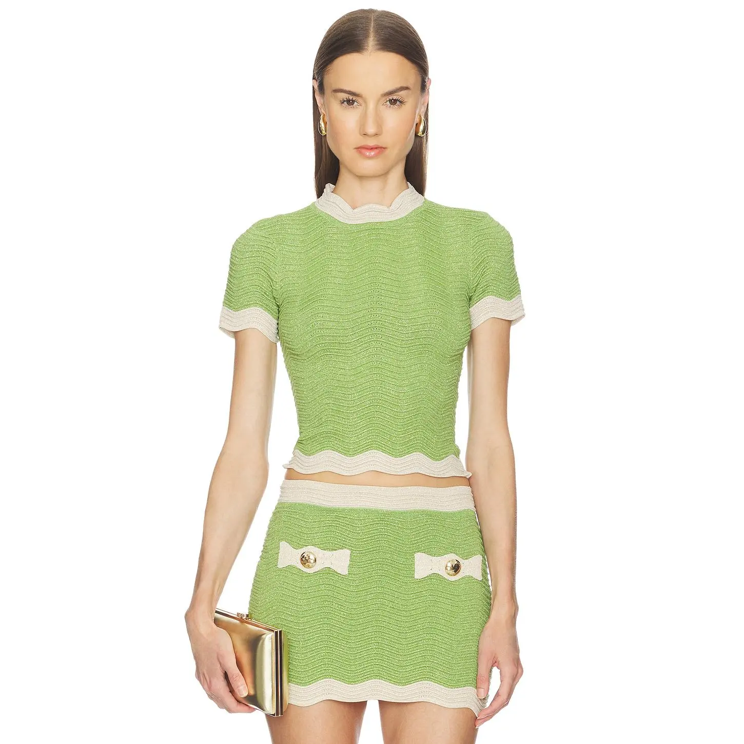 retrofete Iyla Top in Metallic Kiwi & Ivory