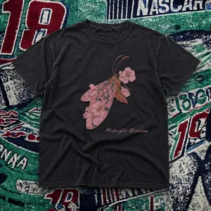 Midnight Blossom Moth Graphic Tee Black Unisex Shirt