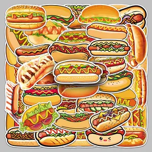 50pieces hot dog Creative food cartoon hand-painted graffiti personality decoration luggage refrigerator desktop glass stickers