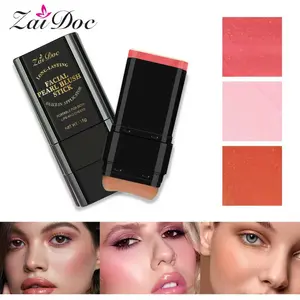 ZaiDoc Long - Lasting Facial Pearl Blush Stick with Built - in Applicator, 15g | Portable for Lips & Cheeks, Pearl Deep Pink Shade, Flattering on Various Skin Tones