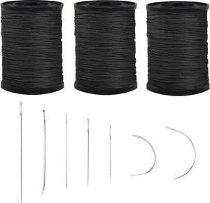 Extra Strong Upholstery Repair Sewing Thread Kit Hand Needles, Including 7 Styles of Leather Canvas Sewing Needles and 3 Rolls Nylon Thread (70 Yard of Each Roll)