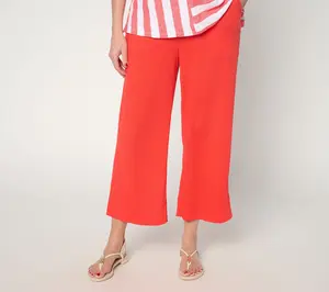 Denim & Co. Beach Regular Knit Gauze Pants with Crochet Trim