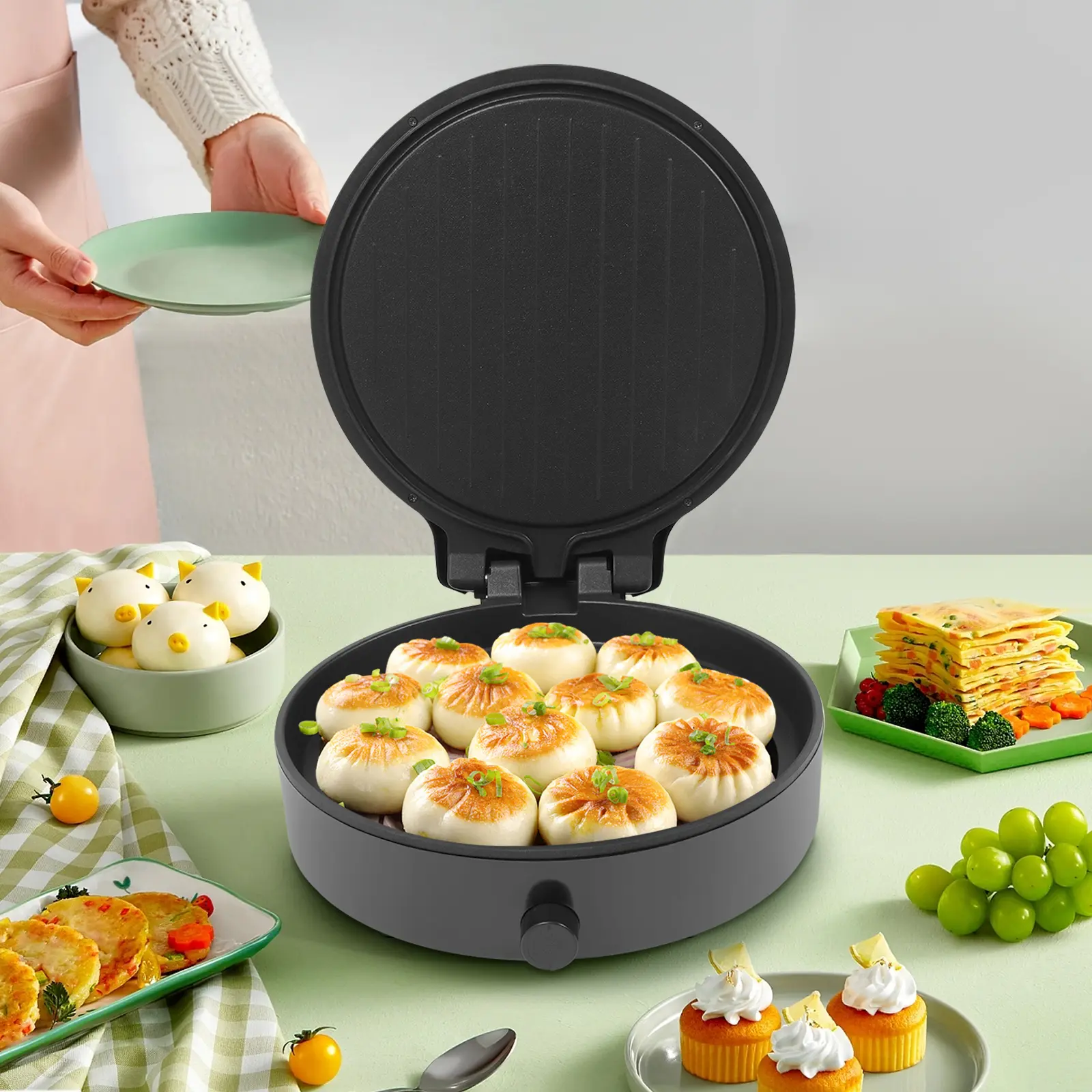 CNCEST 1400W 120V Electric Pancake Maker - 12.6 in Non-Stick Dual-Side Griddle with 32-482°F Temp Control, 1000 to 1499 W 100 W & Above Household Kitchen Appliance for Family Dual-Side Cook, Pies