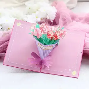 Mother's Day Card, Happy Mothers Day Carnation Pop Up Card 3D Design for Mom Wife Grandmother Intricate Laser Cut Details Premium Cardstock