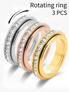 3-Pack Anxiety Spinner Rings Stacking Ring Set with Cz, Titanium Steel Fidget Band for Stress Relief, Comfort Fit Sizes 6–10, Perfect Christmas Gift