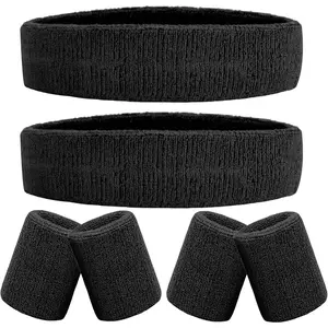 6 Pieces Sweatband Set Sports Headband Wristband Set, Moisture Wicking Athletic Sweatbands 4 Wrist Sweatband and 2 Headbands, Terry Cloth Sweat Absorbing Head Band for Workout