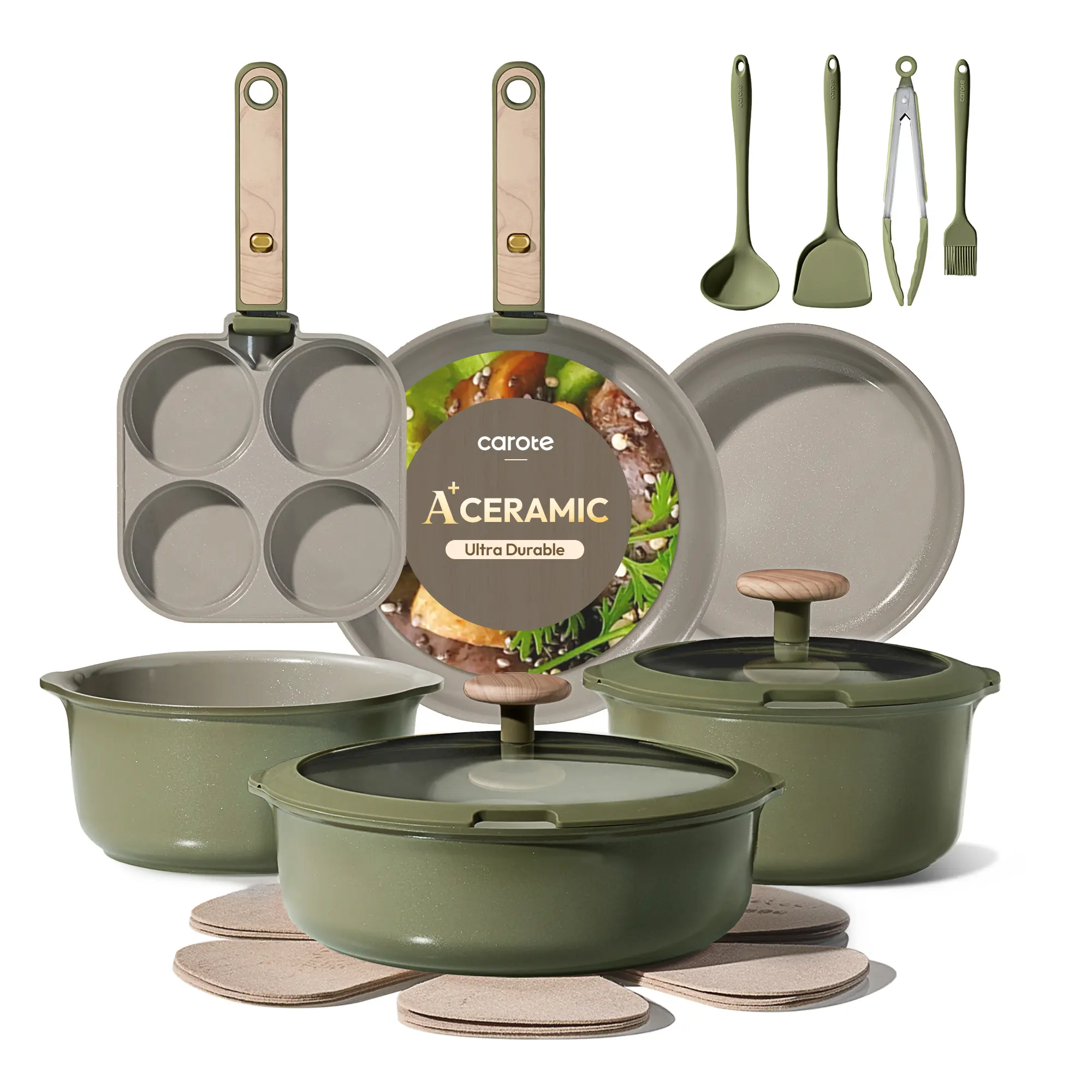 [Official] CAROTE 19Pcs Ceramic Cookware Set Nonstick with Detachable Handle, Dishwasher Safe, Easy Pouring Spout