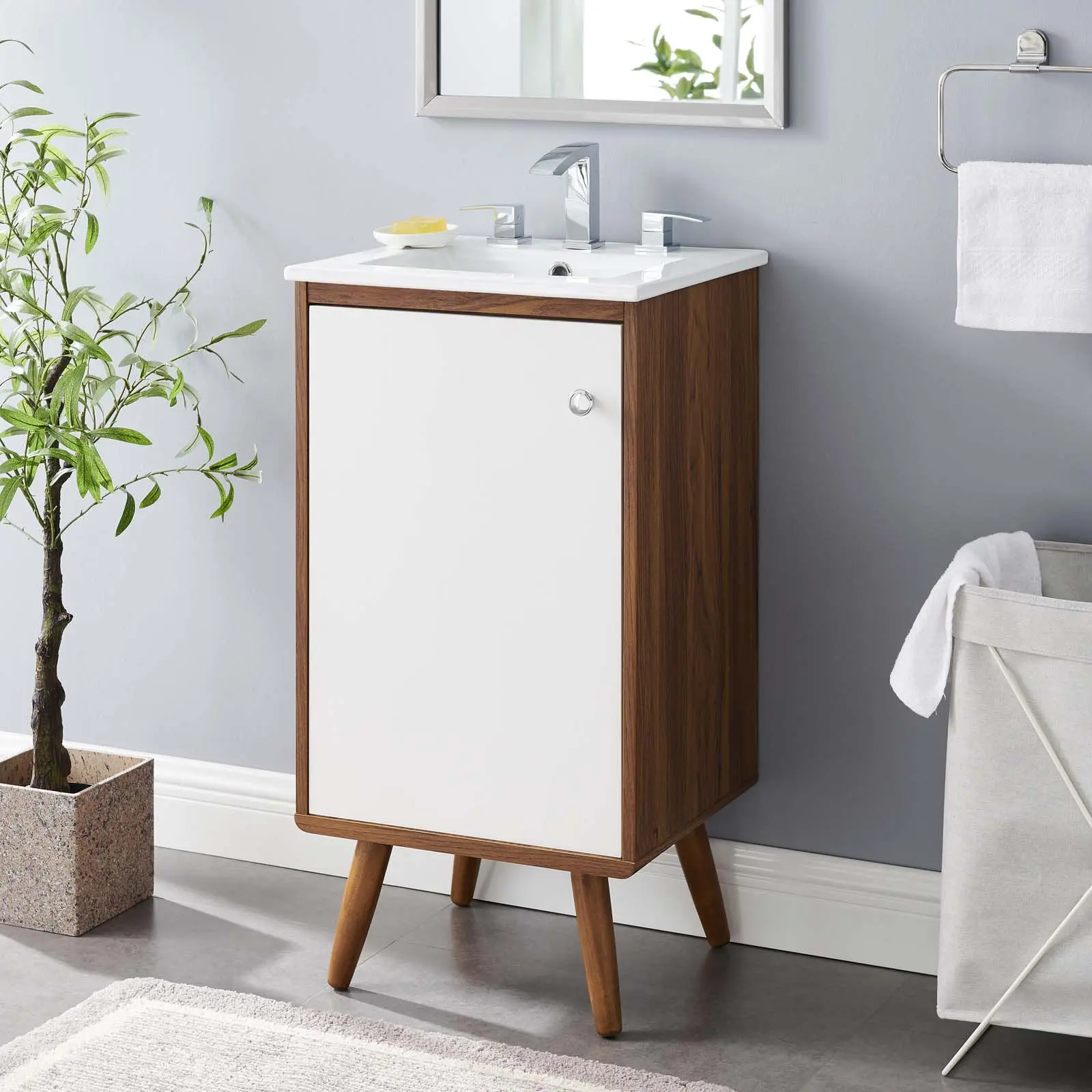 Modway Transmit 18" Bathroom Vanity Cabinet, Walnut White Finish - Home Improvement Bathroom Fixture Set, Cupboard, Furniture