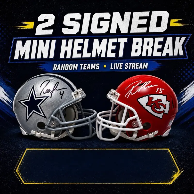 2 Signed Mini Helmet Break+Cards
