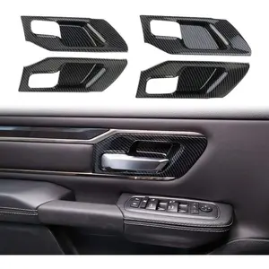 Carbon Fiber Style Interior Door Handle Bowl Panel Cover Trim for Dodge Ram 1500 2019+ (4 Doors-Without seat Button)