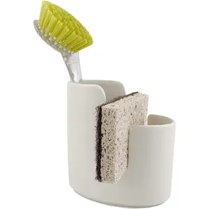 Kitchen Sink  Dish Sponge Holder and Scrub Brush Dish Wand Holder Ceramic White Farmhouse Modern