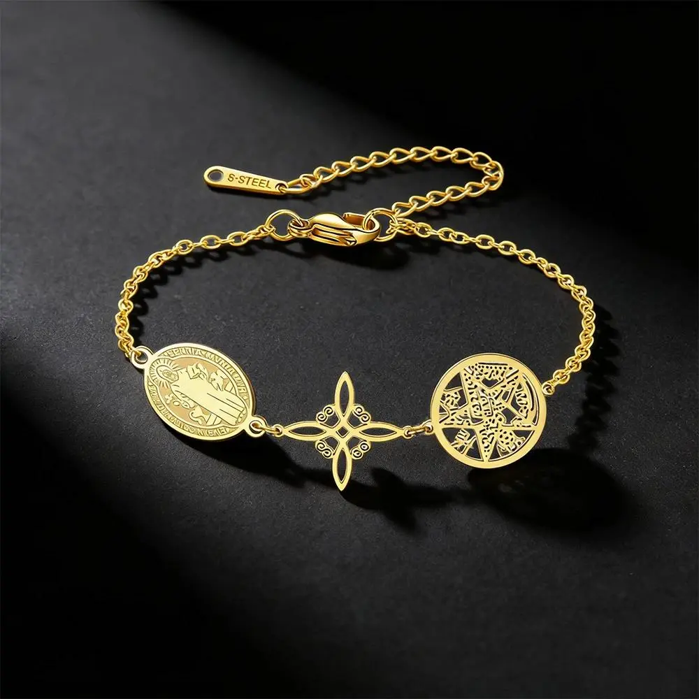 HIPEE Unisex St. Benedict Witch Knot Pentagram Tetragrammaton Stainless Steel Chain Bracelet - Exquisite Trendy, Fashionable Option for Festive & Party Supplies Accessories, Chain Bracelets, Exquisite Trendy Bracelet