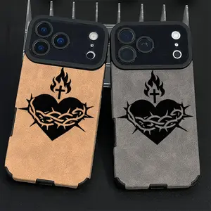 Iconic Flaming Heart Motif Pattern Case Made of TPU and leather the touch is as delicate and skin friendly as velvet suitable for Apple 17 16 15 14 13 12 11 Pro Max Plus X XS MAX