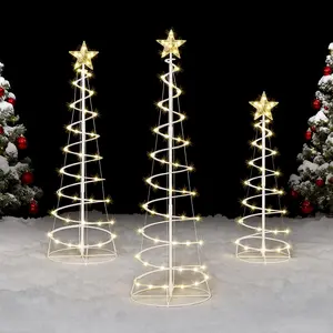 (3 Pack) Spiral Christmas Tree Lights, 218 LED Outdoor Lighted Tree with Star Topper & Stakes, Christmas Decorations - Warm White