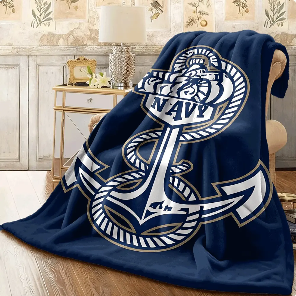Navy Anchor Blanket, Nautical Throw Blanket, Coastal Ocean Theme Blanket, Marine Style Soft Blanket for Couch Bed Sofa, Boat Lover Gift, Sailor Blanket, Navy Blue Home Decor Blanket, Father's Day Gift for Dad Husband, Cozy Lightweight Throw Blanket