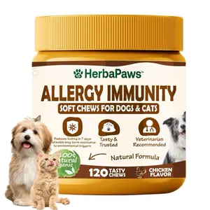 HerbaPaws Allergy & Immunity Chews for Dogs & Cats - Omega-3s Turmeric & Quercetin for Seasonal Allergies & Skin Health - 120 Tasty Chicken Flavor Chews
