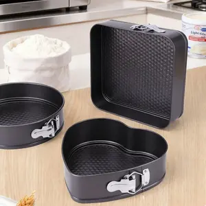 3-Piece Non-Stick Springform Cake Mold Set Heart Round Square Shapes Removable Bottom Ideal for Cheesecakes Cakes Desserts Baking Pan