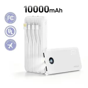 Portable Power Bank with 4 Integrated Cables and LED Emergency Light, 37wh USB Charger with Digital Display, Compatible with iPhone/samsung/tablet/watch
