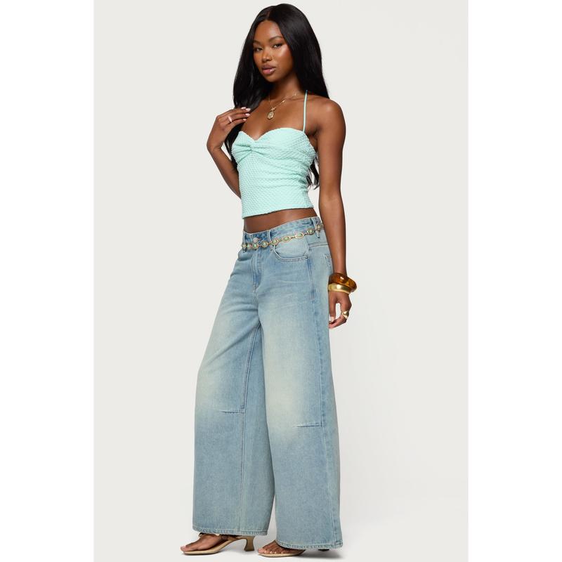 Zoee Twisted Textured Halter Top