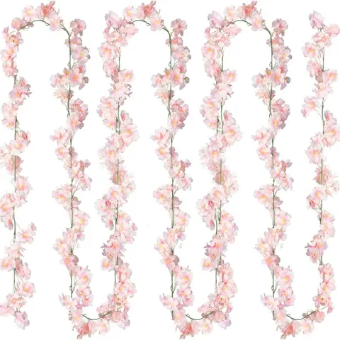 2pcs 11.8ft Artificial Cherry Blossom Flower Vines Fake Flower Garland Fake Blossom Plants Outdoors Hanging Silk Flowers Vines for Home Decor Pink Room Decor Wedding Party Decorative Faux Floral Decor Faux Flowers