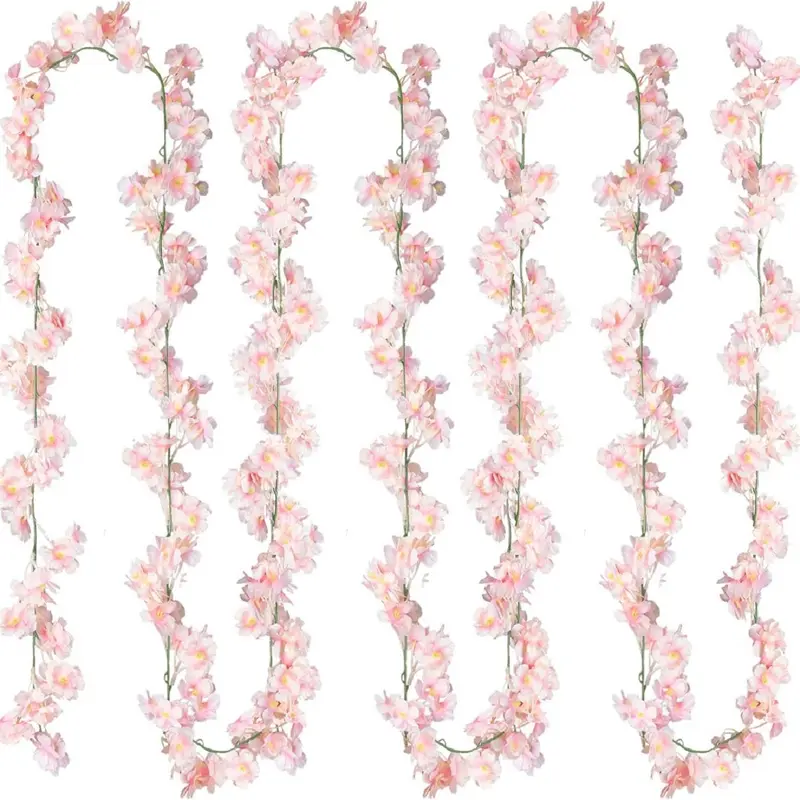 2pcs 11.8ft Artificial Cherry Blossom Flower Vines Fake Flower Garland Fake Blossom Plants Outdoors Hanging Silk Flowers Vines for Home Decor Pink Room Decor Wedding Party Decorative Faux Floral Decor Faux Flowers
