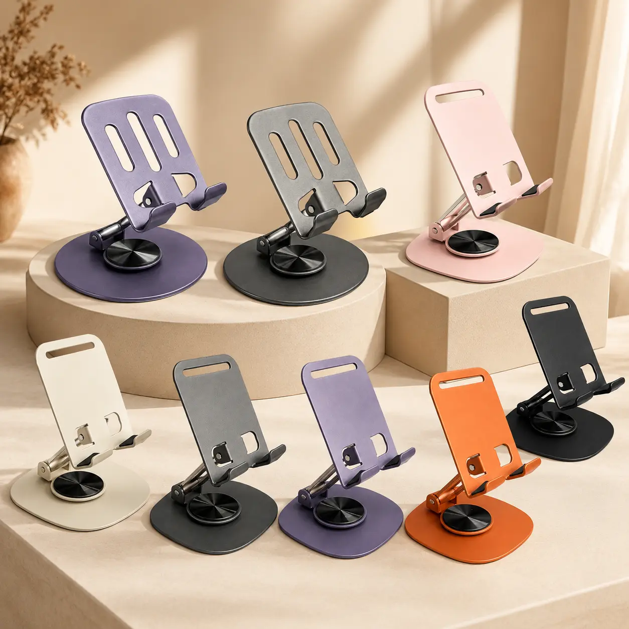All-Metal Desk Phone Stand - 360° Swivel, Foldable, Height & Angle Adjustable Holder for iPhone, iPad, Smartphones - Kpop, Korean Casual Gorpcore Baseball Themed Stable Desktop Accessory for Work, Study