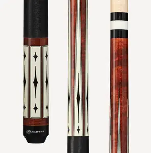 Players Brand Billiards Cue - Curly Maple & White/Blue Diamond Design, Black Linen Wrap, Maple Wood, 15 in